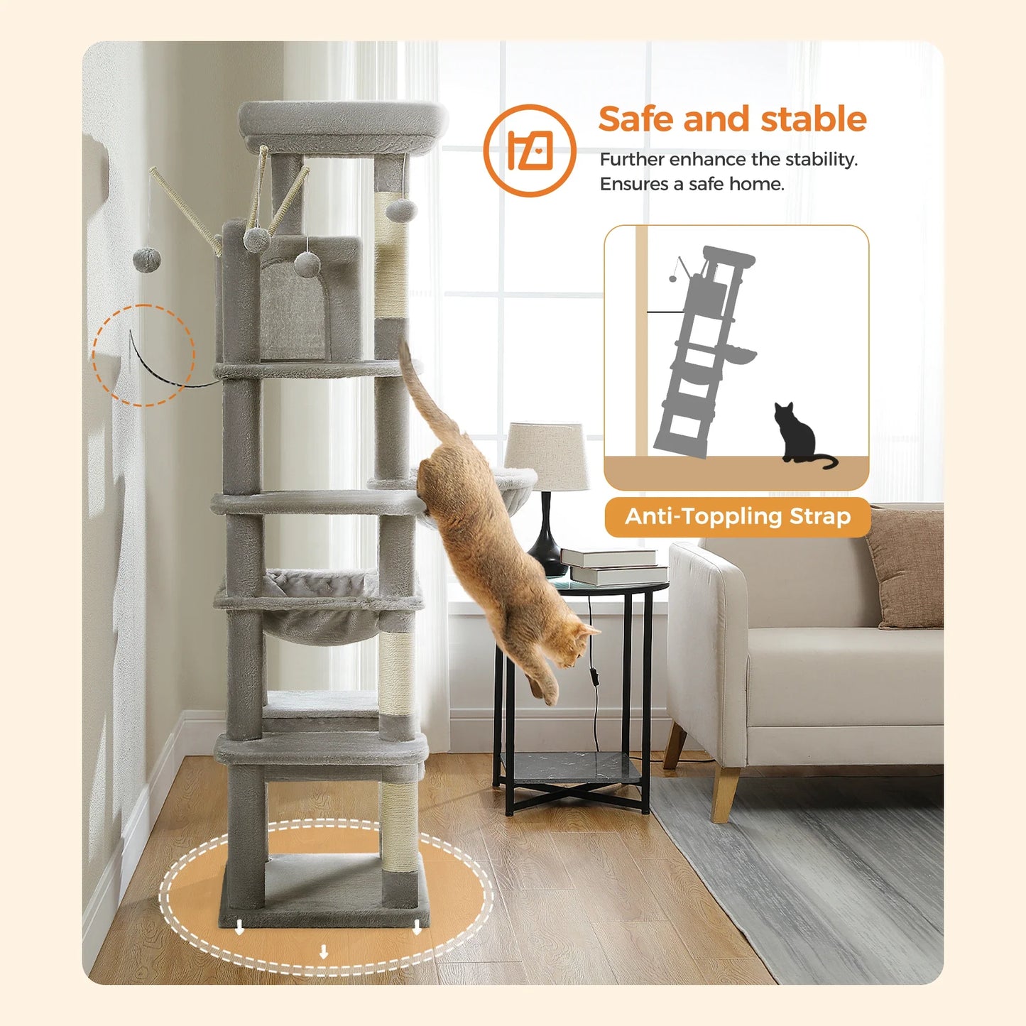 Large Cat Tree Tower – Multi-Level Plush Indoor Cat Condo with Scratching Posts, Boards, Perches & Caves