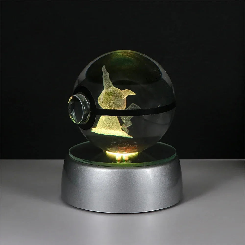 Pokemon Crystal Ball Night Light – Pikachu, Gengar, Eevee, Mewtwo & Lucario LED Pokeball, Kids Birthday Gift & Home Decor