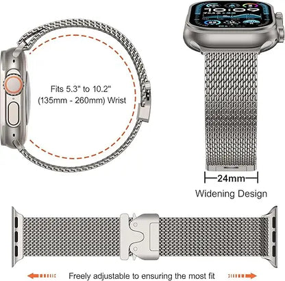 Titanium Band for Apple Watch Ultra 2 (49mm) – Milanese Loop Strap for Series 10/9/8/7/6/5 with Secure Parachute Buckle