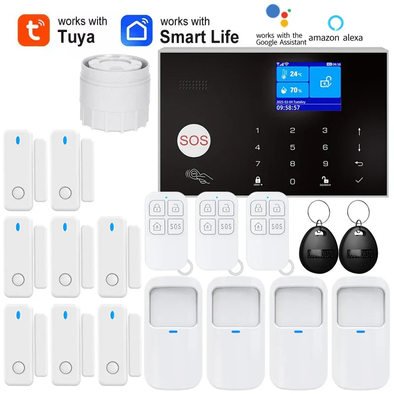 Home WIFI & GSM Security Alarm System – Anti-Theft with Door Sensor, PIR Motion Detector, Tuya Smart App & Alexa Control