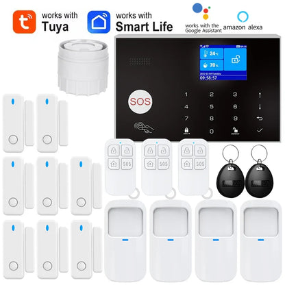 Home WIFI & GSM Security Alarm System – Anti-Theft with Door Sensor, PIR Motion Detector, Tuya Smart App & Alexa Control