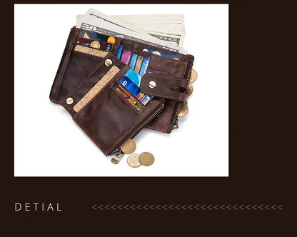 Fashion Women’s Leather Wallet — Genuine Leather Clutch with Hasp & Double Zipper, Short Coin Pocket and ID Card Holder Purse