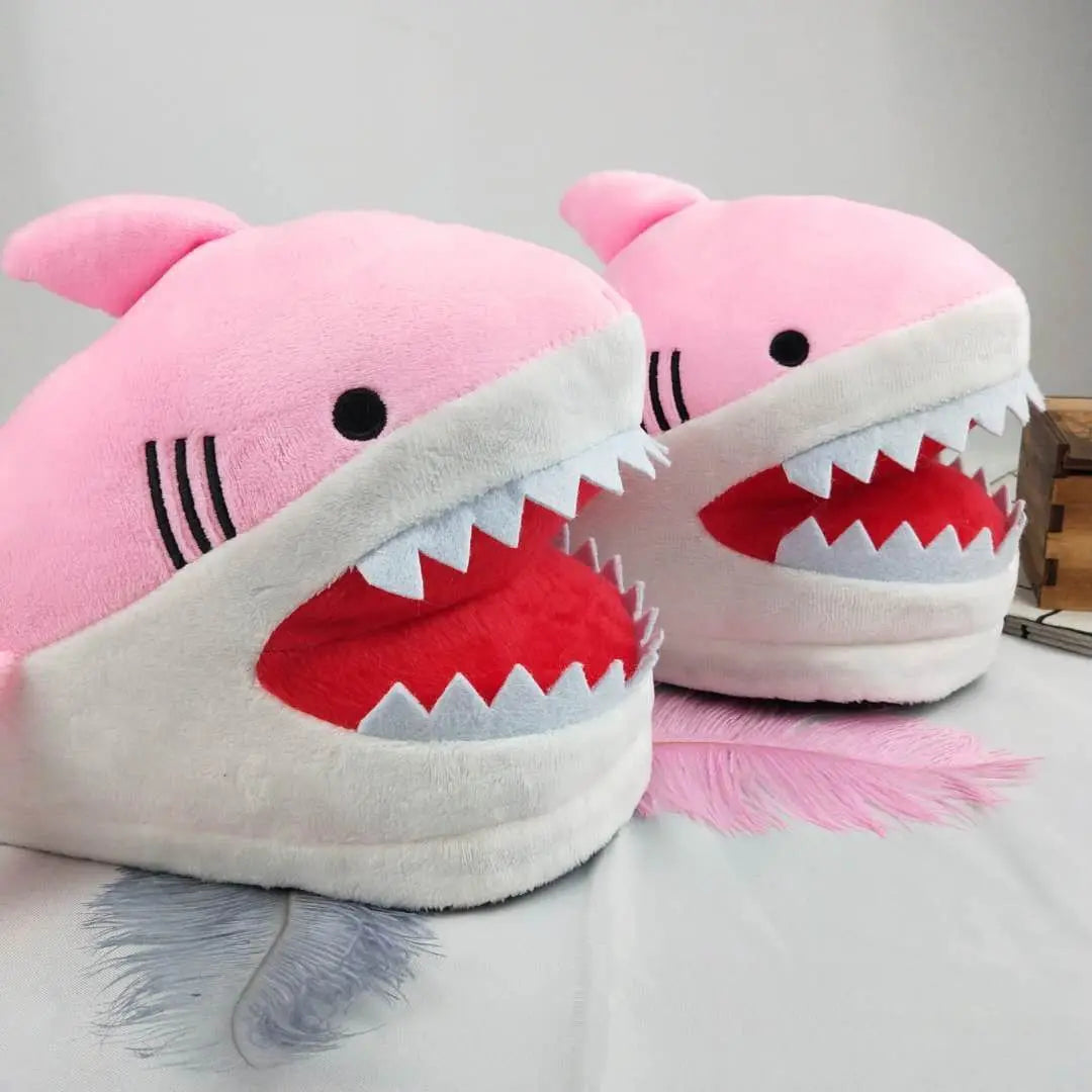 Feerldi Shark Winter Slippers — Cartoon Anime Slip-On Fish Slides for Girls, Boys & Women, Plush Open-Mouth Cotton Shoes