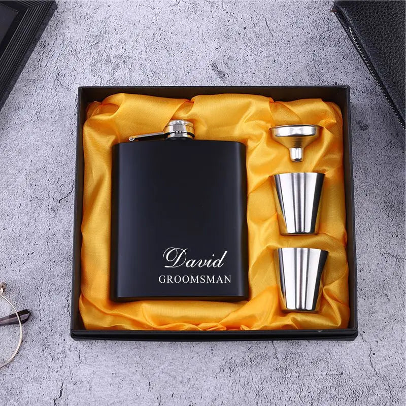 Personalized 6oz Stainless Steel Hip Flask – Engraved Gift for Best Man, Groom, Wedding with Custom Logo & Gift Box