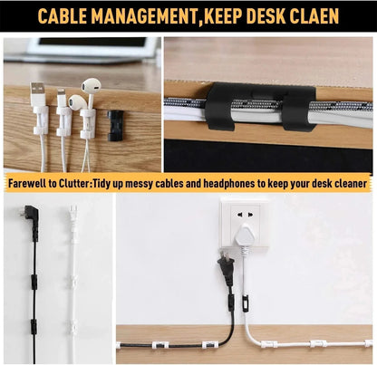 20/5PCS USB Cable Organizer Clips - Wire Winder Holder for Earphone, Mouse Cord - Protector Management with Adhesive Hooks - Desk Clamp Solution