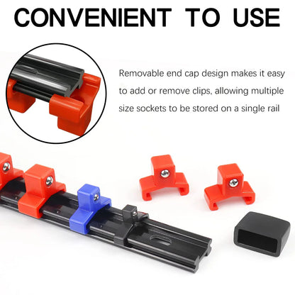 Universal Socket Organizer Rail – 1/4", 3/8", 1/2" Wrench Holder Plastic Bracket for Wall Mount & Home Repair Tools