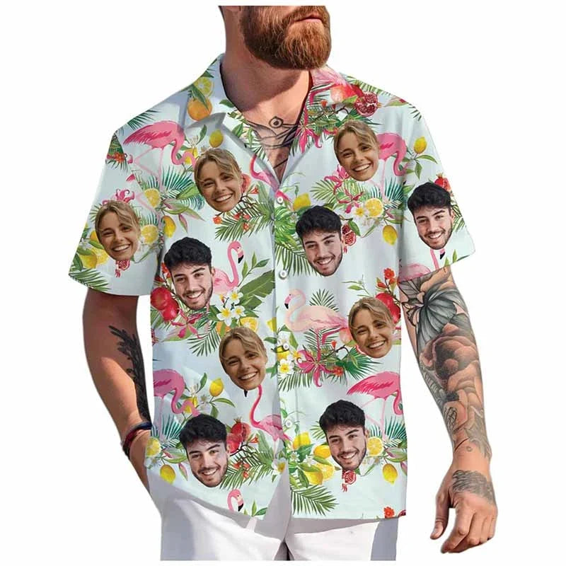 Custom Face Hawaiian Shirt - Personalized 3D Printed Unisex Beach Button-Up Short Sleeve Top