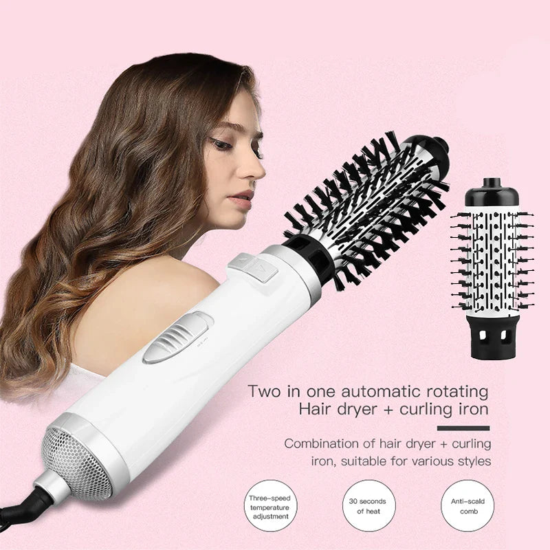 Automatic Rotating Hot Air Brush 2-in-1 – 360° Curling Iron & Hair Dryer Comb for Salon-Style Styling