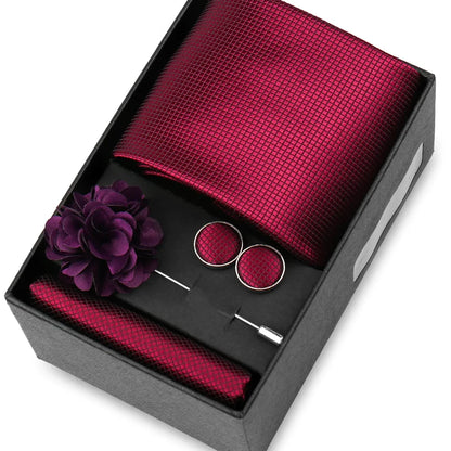 Elegant Men’s Necktie Gift Set - Fashion Tie with Handkerchief, Cufflinks & Brooch Pin Accessories for Business & Wedding