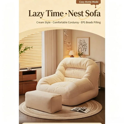 Olive Green Corduroy Bean Bag Sofa - High-Density Filling for Bedroom & Living Room Relaxation