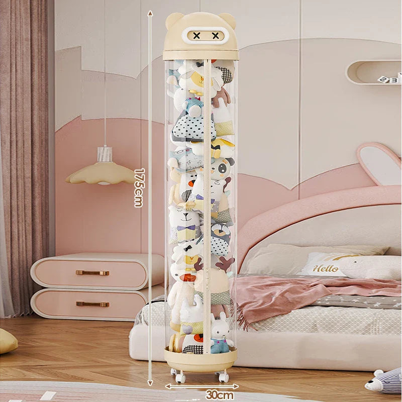 Large Capacity Transparent Toy Storage Bucket with Wheels – Children’s Plush & Stuffed Toy Organizer Barrel