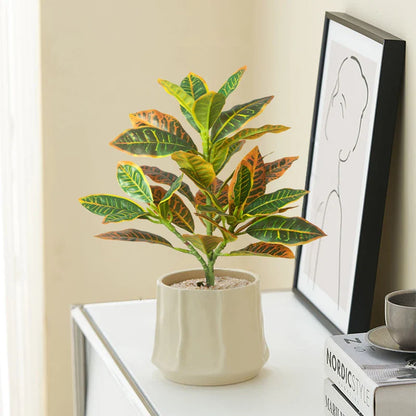24–41cm Artificial Ficus & Banyan Tree Branch – Tropical Fake Codiaeum Leaf Plant for Home, Garden & Indoor Decor