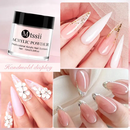 Nail Crystal Powder Kit – Acrylic Liquid Set with Pink & White Powder, Nail Brush for Extension & Carving, Beginner Set