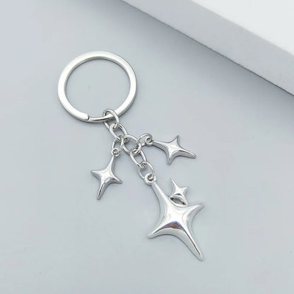 Star & Moon Alloy Keychain Pendant – Creative Four-Pointed Star Key Ring Bag Backpack Charm for Women & Men Jewelry Gift Accessories