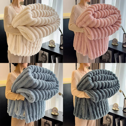 Soft & Warm 250GSM Throw Blanket – Fluffy Decorative Striped Blanket for Bed, Winter Nap & Sleep