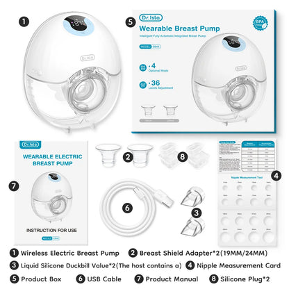 Wearable Hands-Free Breast Pump - Lightweight Electric Milk Collector with LED Display, 4 Modes & 36 Levels