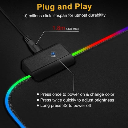 RGB LED Backlit Gaming Mouse Pad – Waterproof Large Desk Mat for Keyboard & Mouse, Big PC Gamer Mouse Carpet Play Surface