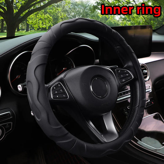 Artificial Lambskin 3D Sports Car Steering Wheel Cover — Fits 14.5-15 Inch (37-38CM) Wheels