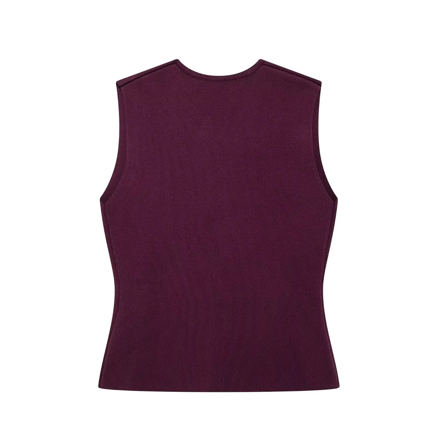 TRAFZA 2025 Women’s Wine Red Skirt Set – Knitted V-Neck Vest with High Waist Zipper Patchwork Long Skirt