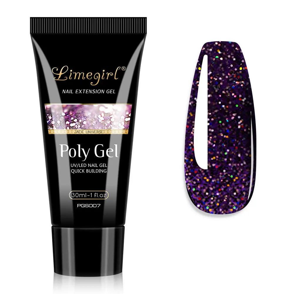 LIMEGIRL 30ml Nail Extension Gel – Glitter Soak-Off Acrylic UV Poly Gel for Quick Nail Build & Manicure