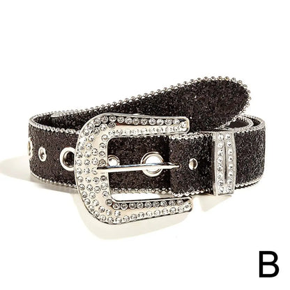 Skull Rivet Rhinestone PU Leather Belt – Trendy Solid Color Cowgirl & Cowboy Belt for Women & Girls