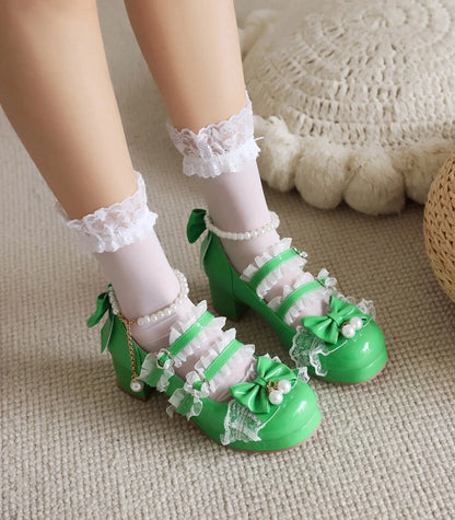 Women’s Cross Strap Mary Jane High Heels – Party, Wedding, Cosplay Lolita Pumps in White, Pink, Black, Strawberry Bow 2025