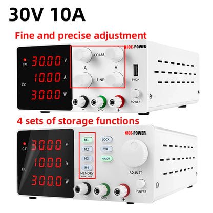 DC Programmable Power Supply — 30V 10A / 60V 5A / 120V Adjustable Laboratory Bench Source with 4-Set Memory Storage Functions