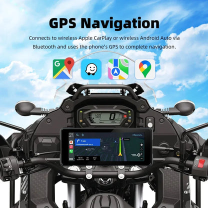 7-Inch Motorcycle GPS Navigation with Wireless Apple CarPlay & Android Auto – Waterproof Touchscreen Display, BT Connectivity, IPX7
