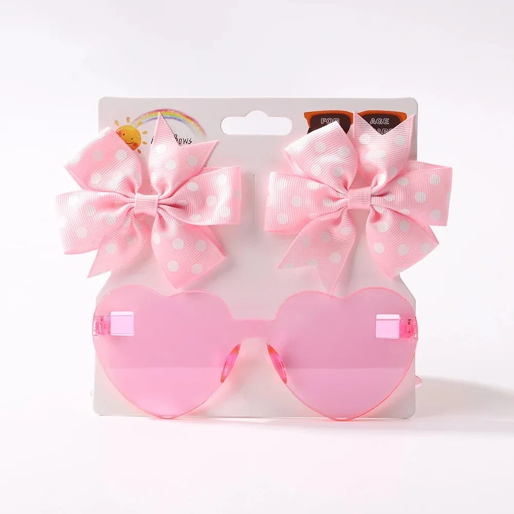 Girls' Hair Bow Clips - 3-Piece Solid Dot Boutique Bowknot Hair Accessories