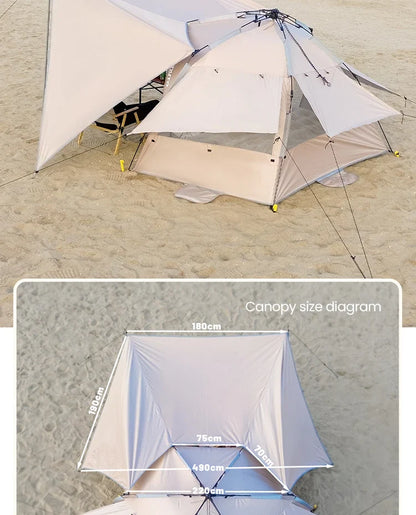 Sonuto Outdoor 3-4P One-Touch Camping Tent – Automatic Quick Open Beach, Fishing, Picnic & Family Travel Tent with Anti-UV Shade