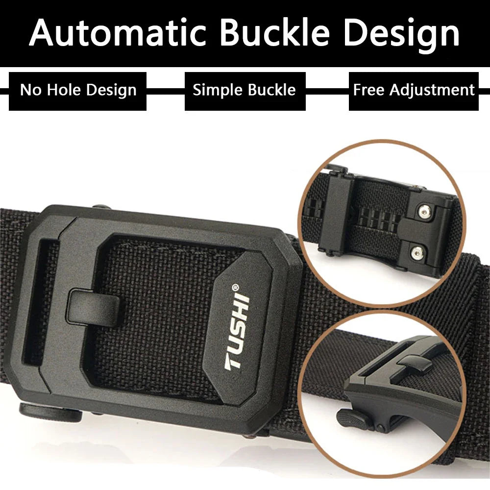 TUSHI Men's Military Tactical Belt – Heavy-Duty Sturdy Nylon with Automatic Buckle for Outdoor & Casual Wear