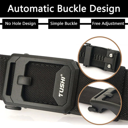 TUSHI Men's Military Tactical Belt – Heavy-Duty Sturdy Nylon with Automatic Buckle for Outdoor & Casual Wear