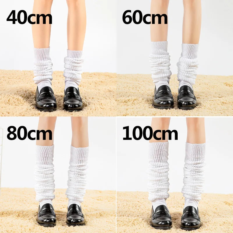 White & Black Loose Slouch Socks – JK Uniform Cosplay Leg Warmers for Women & Girls