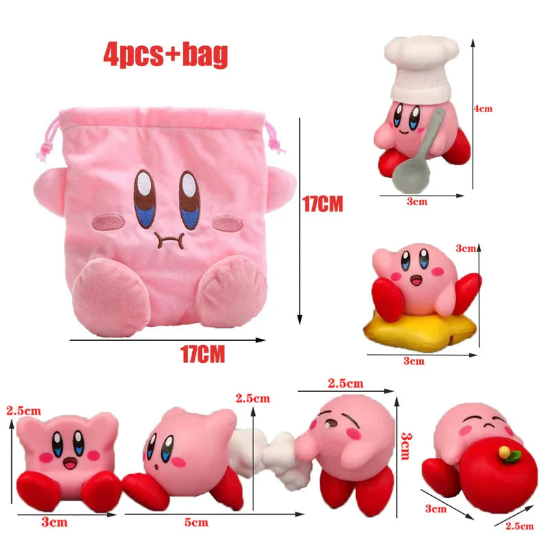 Star Kirby Action Figures — Cute PVC Toys with Cartoon Drawstring Storage Bag, Pocket-Sized Action Figures