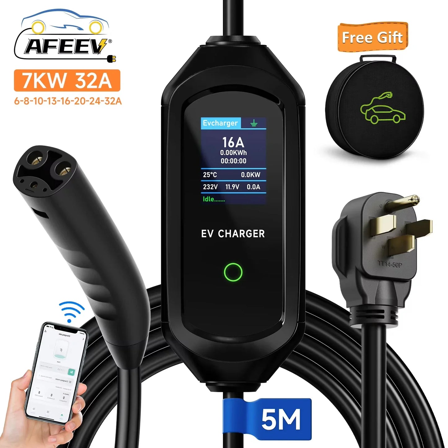 AFEEV 3.5KW/7KW Portable EV Charger for Tesla Model 3/X/Y/S Highland 2024 – Fast Charging Cable with CEE Plug & Wallbox