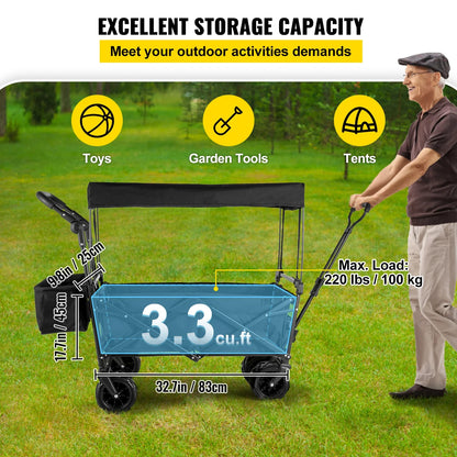 VEVOR Extra Large Collapsible Garden Wagon – Foldable Cart with Removable Canopy for Camping, Shopping & Groceries