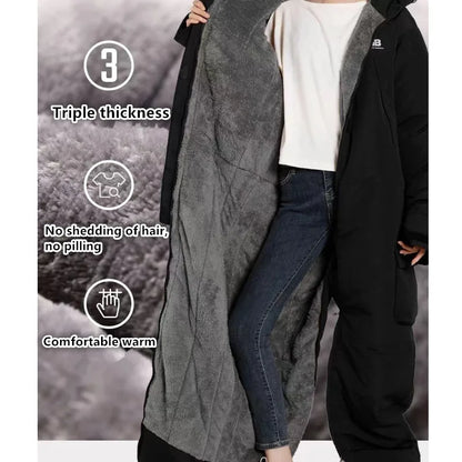 Winter Waterproof Windproof Motorcycle & Ski All-in-One Suit — Thick Plush Cold-Proof Riding Jacket