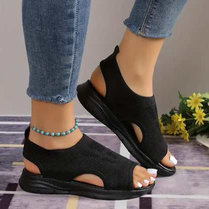Women’s Summer Mesh Open-Toe Sandals – Comfortable Round Toe Casual Sports Shoes with Thick Sole