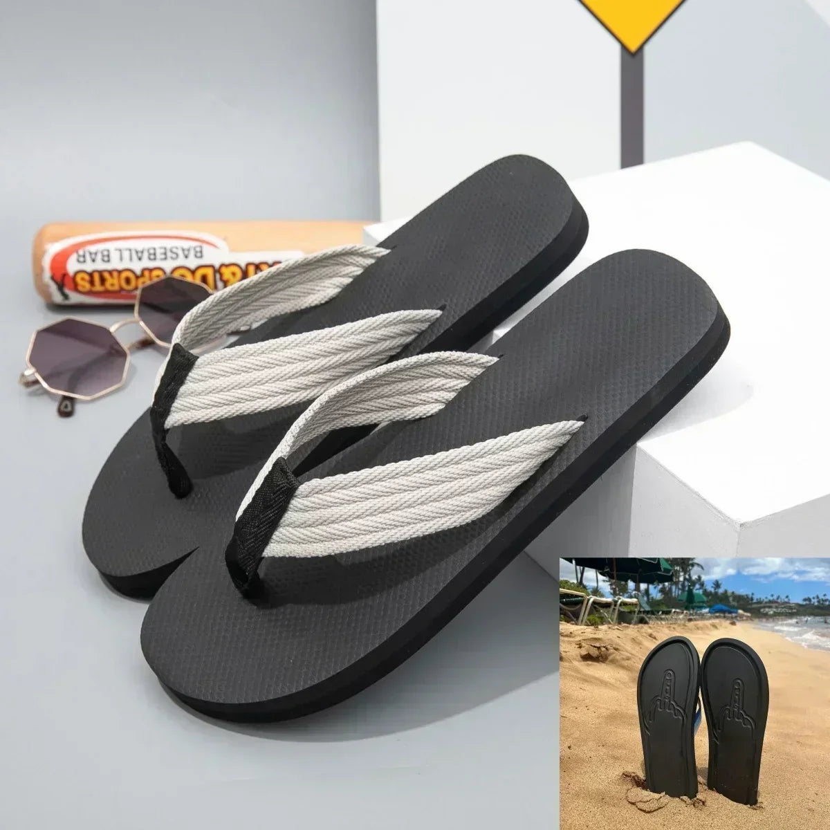 Middle Finger Figure Slippers - Funny Quick-Dry Non-Slip Summer Beach Flip Flops