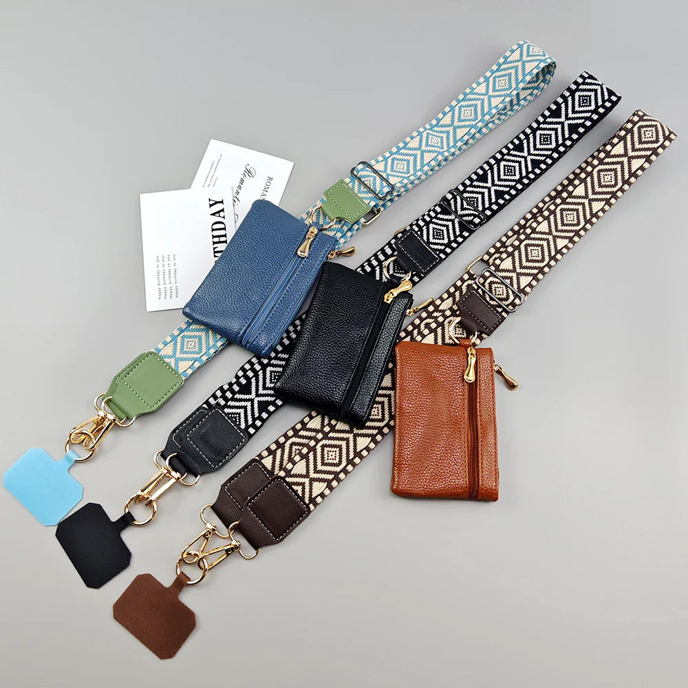 Adjustable Crossbody Mobile Phone Lanyard Strap – Anti-Lost Cell Phone Case Pendant with Zippered Wallet, Card Gasket & Coin Purse
