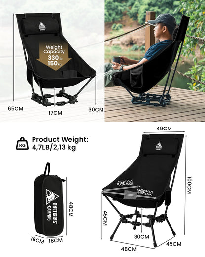 OneTigris Folding Camping Chair – Outdoor High Back Chair for Fishing, Trekking, BBQ, Beach & Gardening