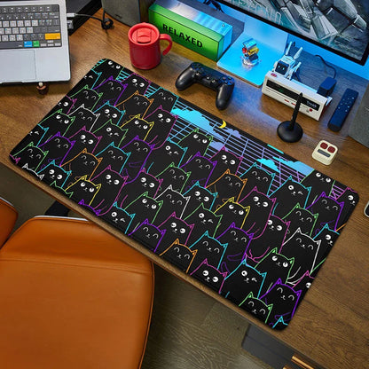 Black Cat XXL Mouse Pad 90x40 — Large Kawaii Black & White Desk Mat for Computer and Office