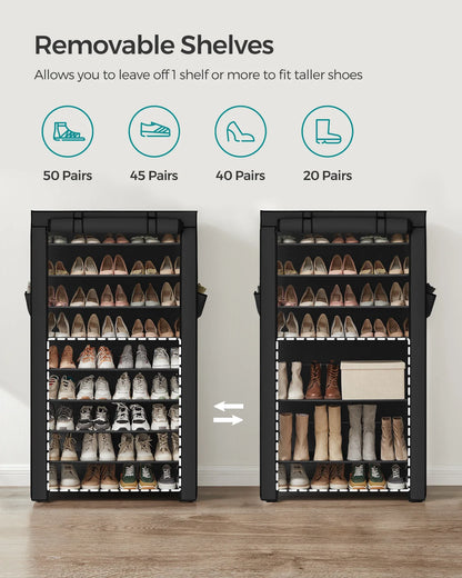 SONGMICS 9-Tier Shoe Rack – Nonwoven Fabric Covered Shoe Organizer for 40-50 Pairs, Entryway Storage Shelf