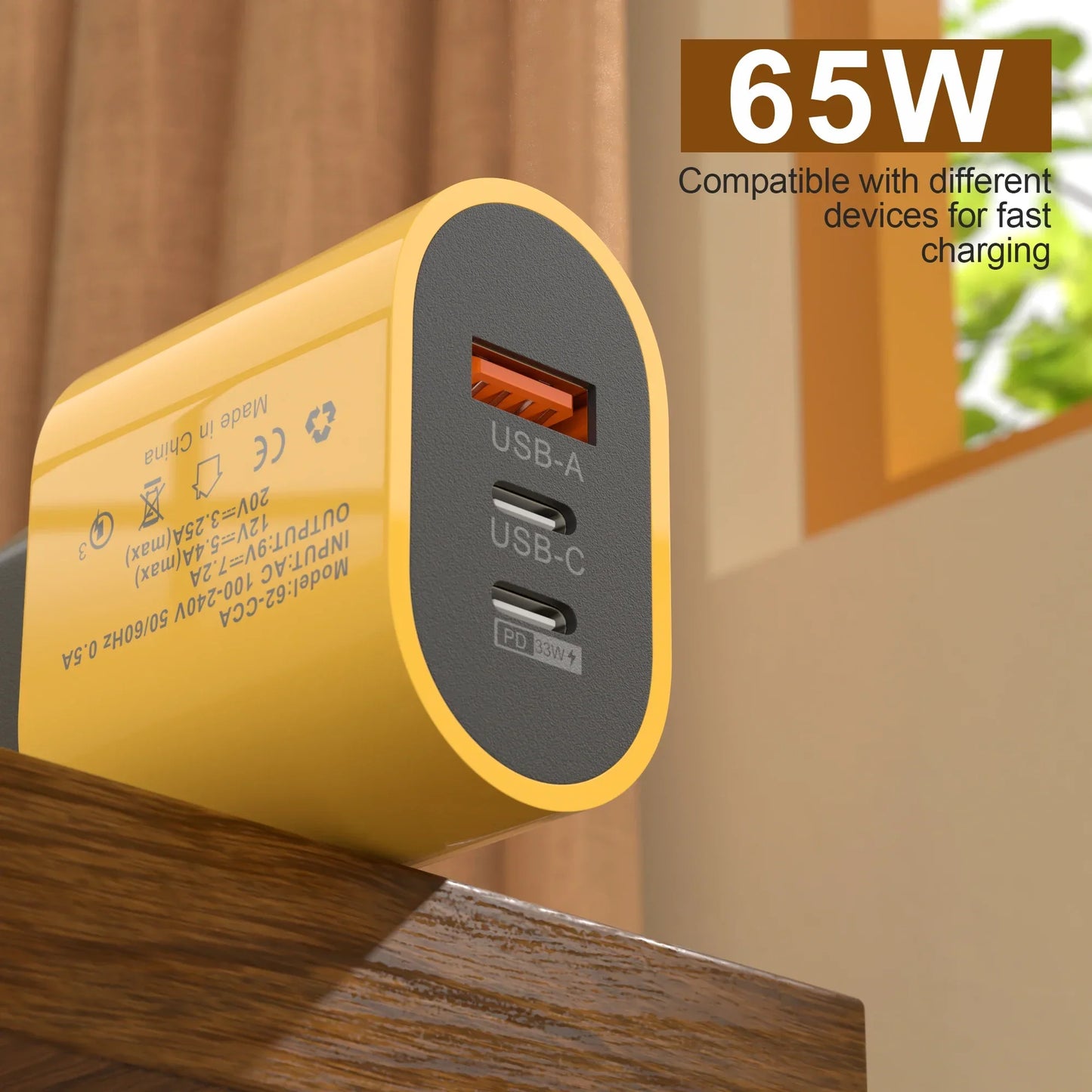65W GaN Fast Charging USB Type C Wall Charger Adapter for iPhone and Samsung - PD QC3.0 Quick Charge