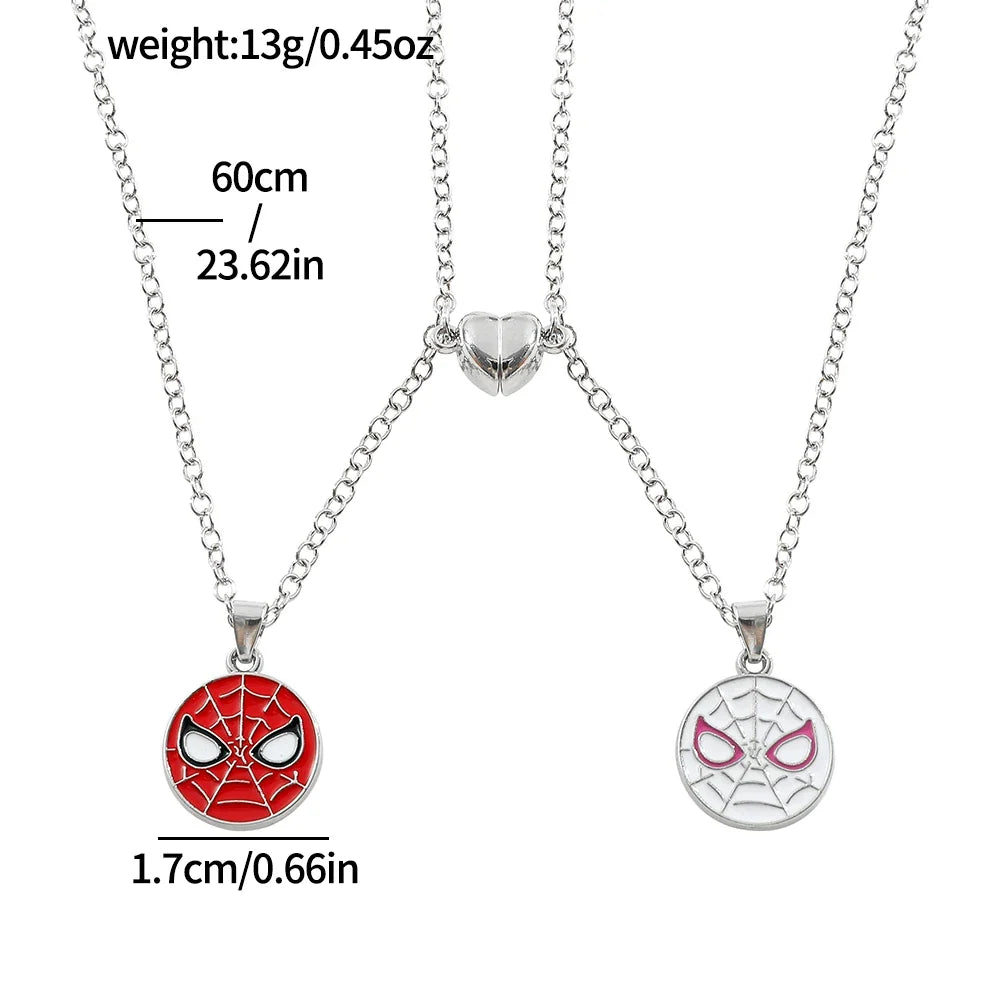 Spiderman Superhero Necklace Set - 2PCS Avengers Pendant Jewelry Gift for Couples & Valentine’s Day