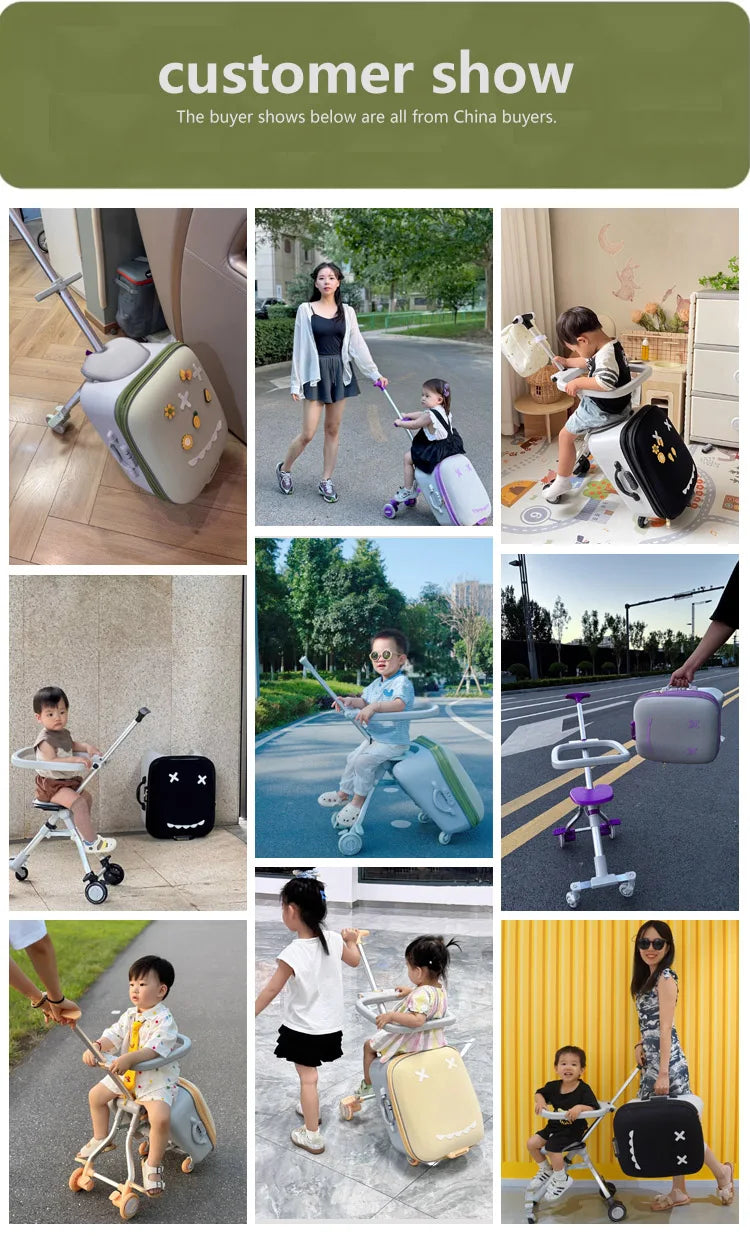 Kids Ride-On Luggage with Folding Stroller – 20-Inch Rolling Suitcase for Toddlers and Babies