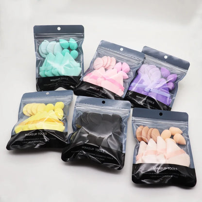 12PCS Mini Makeup Finger Puffs – Triangle & Water Drop Velvet Foundation Sponges Cosmetic Blender Set