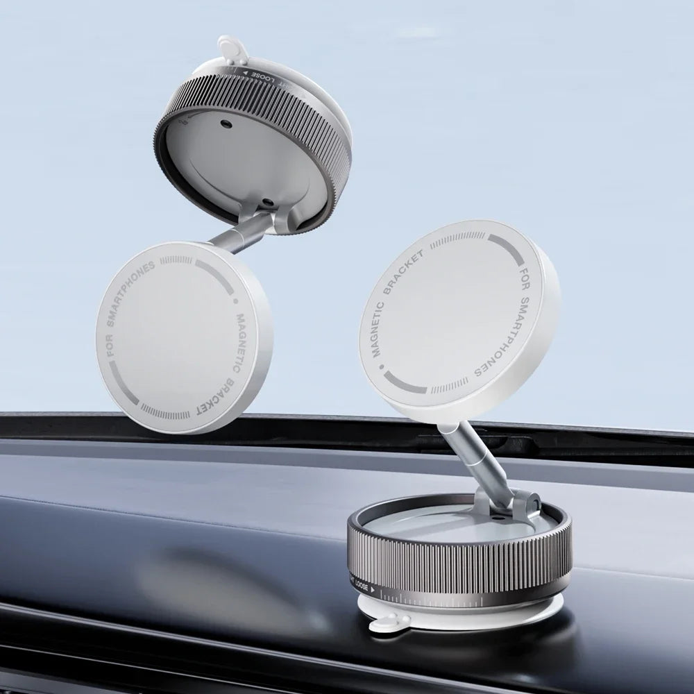 Vacuum Suction Magnetic Phone Holder – 360° Rotating Hands-Free Foldable Car & Smooth Surface Mount