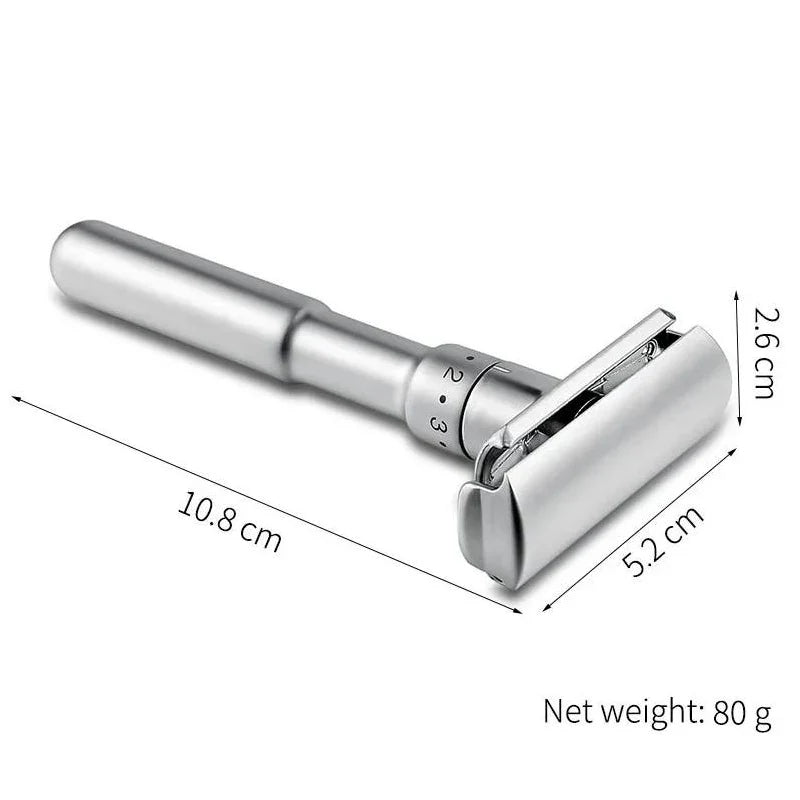 Mingshi Adjustable Safety Razor – Double Edge Classic Men’s Shaver with 1-6 Mild to Aggressive Settings and 5 Blades