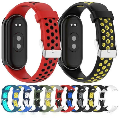 Two-Color Silicone Sport Strap for Xiaomi Mi Band 9 & 8 – Breathable Smartwatch Wristband Accessory